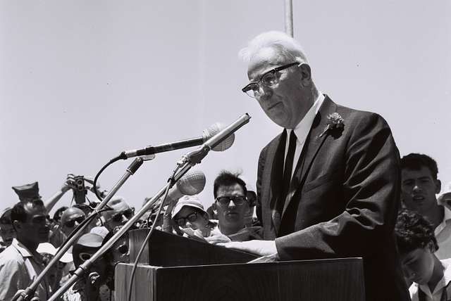 Justice Earl Warren at the opening of the John F. Kennedy Memorial near Jerusalem
