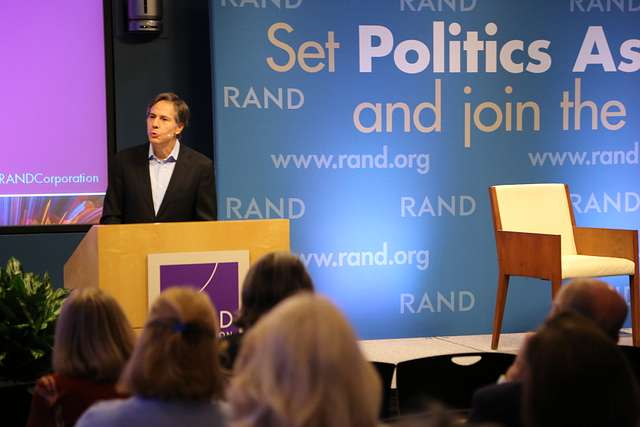 Deputy Secretary of State Antony "Tony" Blinken delivers remarks at the Rand Corporation’s “Politics Aside” conference in Santa Monica, California, on November 12, 2016.