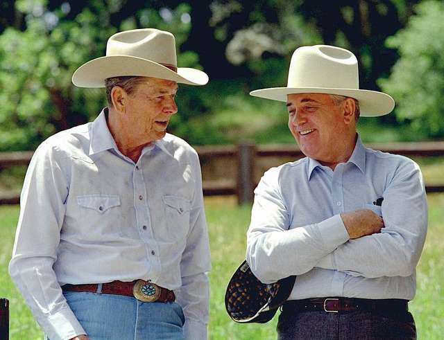 Reagan and Gorbachev in Western Hats, 1992